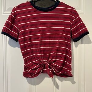 Red Striped Tie-Front T-Shirt